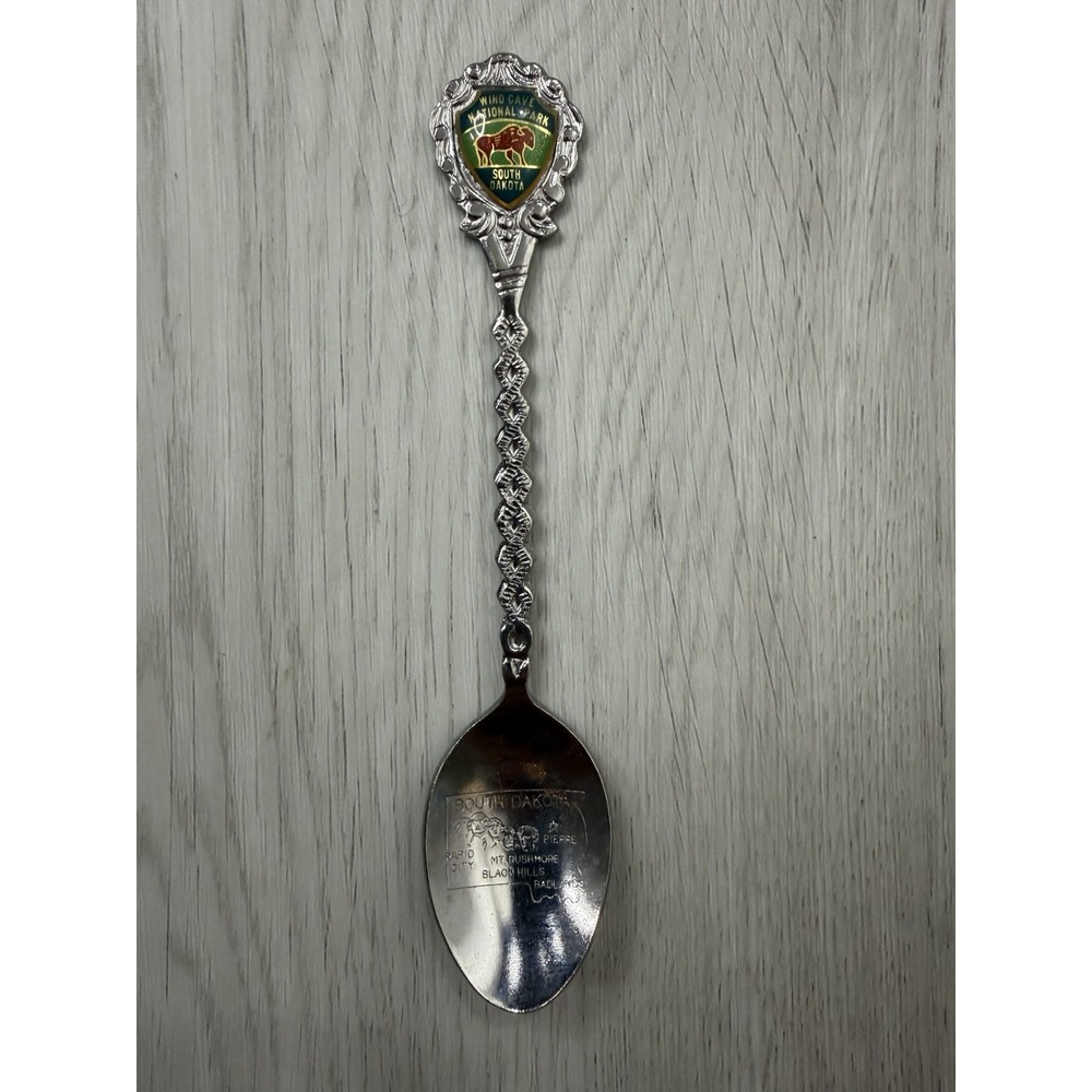 Wind Cave National Park South Dakota Souvenir Spoon Bison Enamel Japan